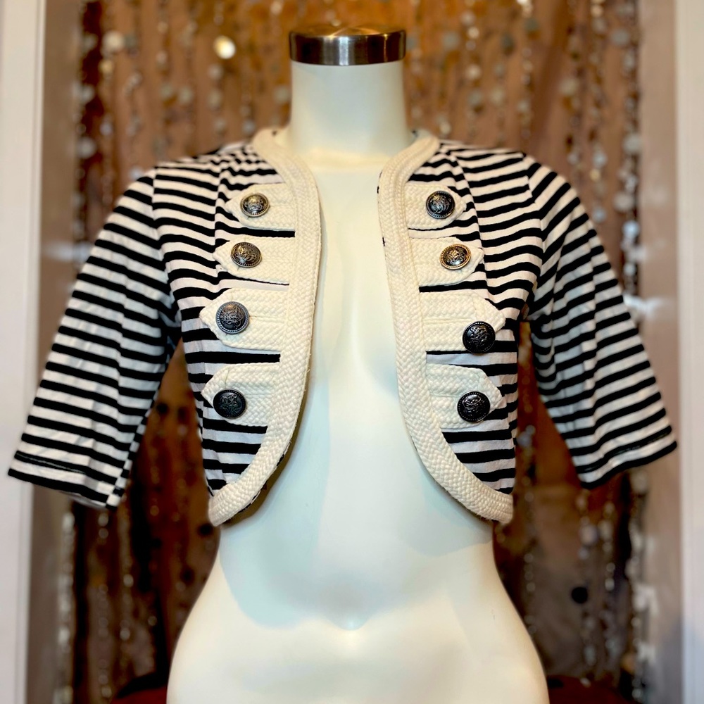Forever 21 Cotton Stripe Army Button Cardigan SMALL